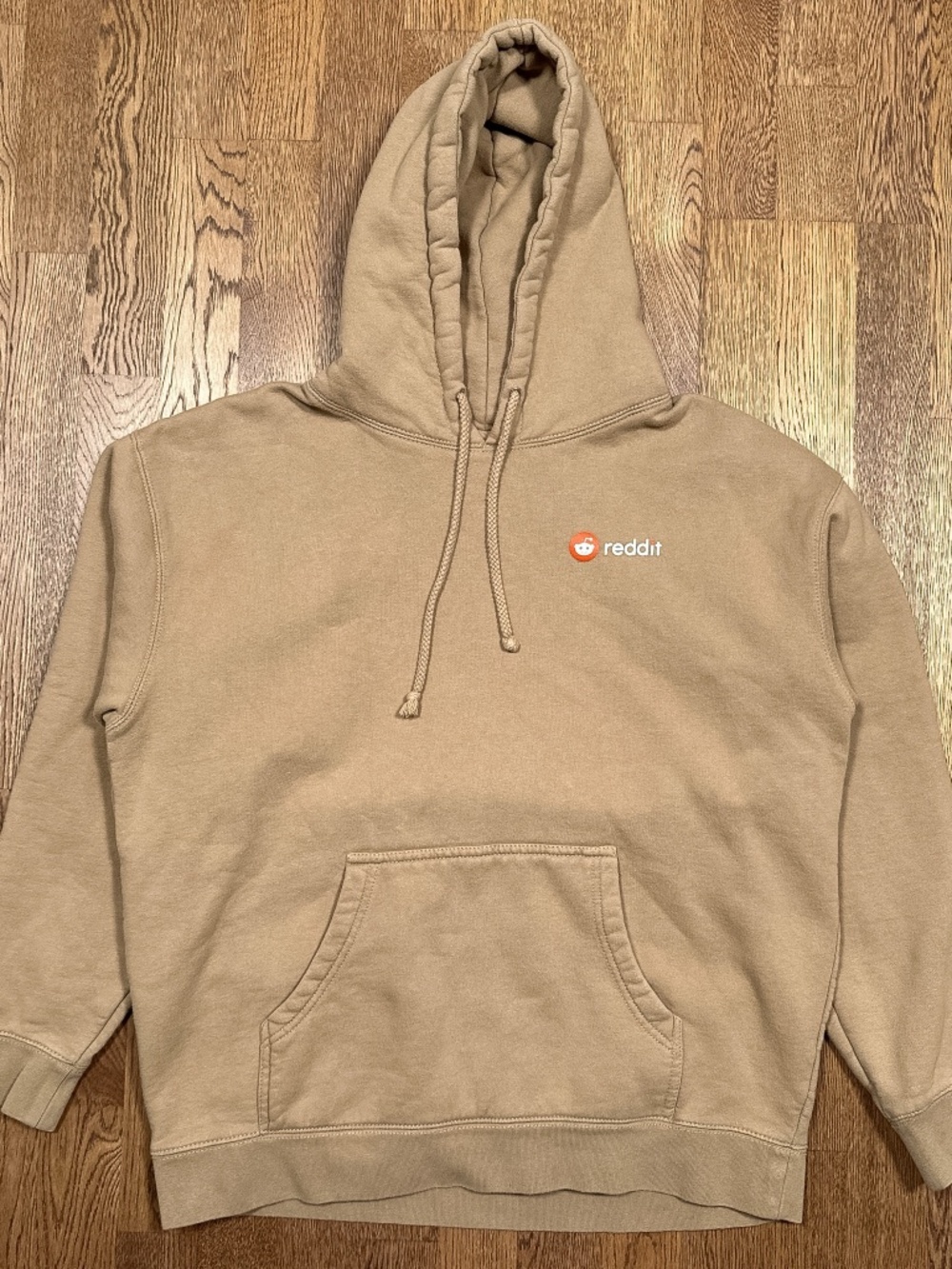Reddit Snoo Logo Tan Beige Fleece Cotton Blend Pullover Hoodie Mens Large